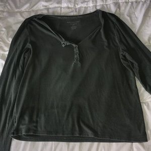 Green ribbed long sleeve- American Eagle